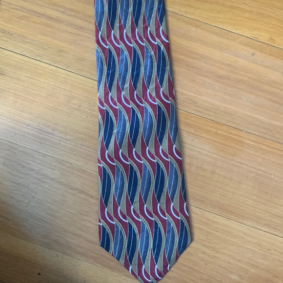 Mens Monsieur Givenchy Red Blue Gold Patterned Silk Tie Excellent Condition - Picture 1 of 6